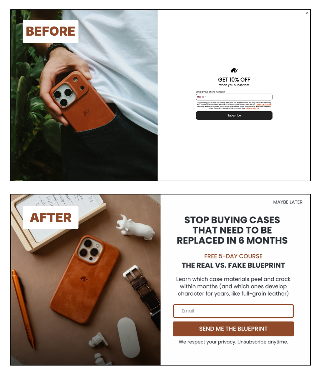 Popup before and after before and after popup mockup